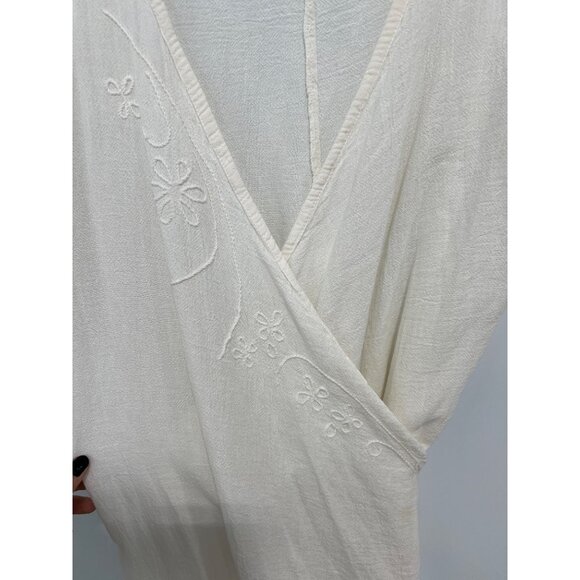 Manta Del Lago Embroidered Wrap Dress Womens Large Short Sleeve Cream Minimalist - Picture 3 of 9